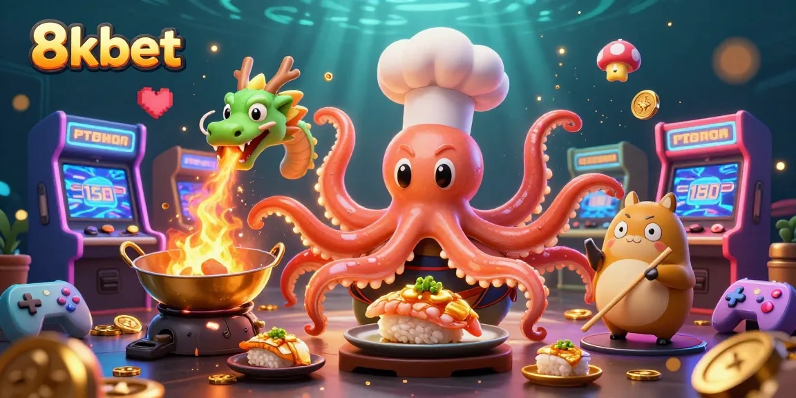 Join the fun at 8kbet as a sushi chef octopus and dragon prepare gold and excitement!
