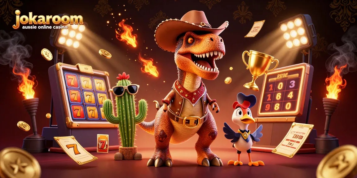 Engage in fun with jokaroom aussie online casino featuring characters in vibrant casino atmosphere.