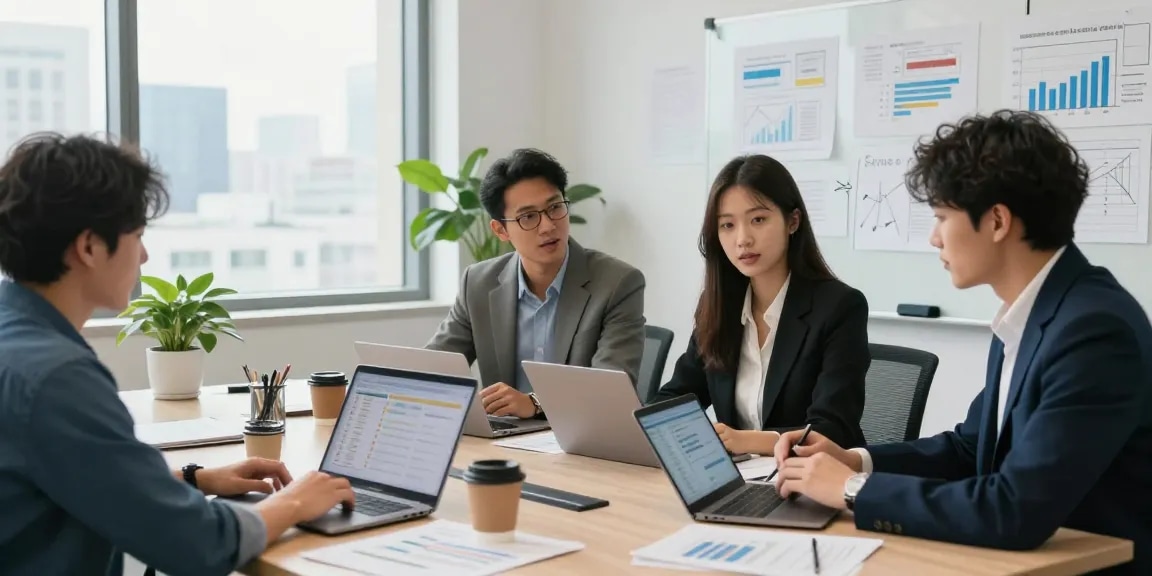 Collaboration at the WPS Official Website team in a modern office workspace, showcasing teamwork and innovative ideas.