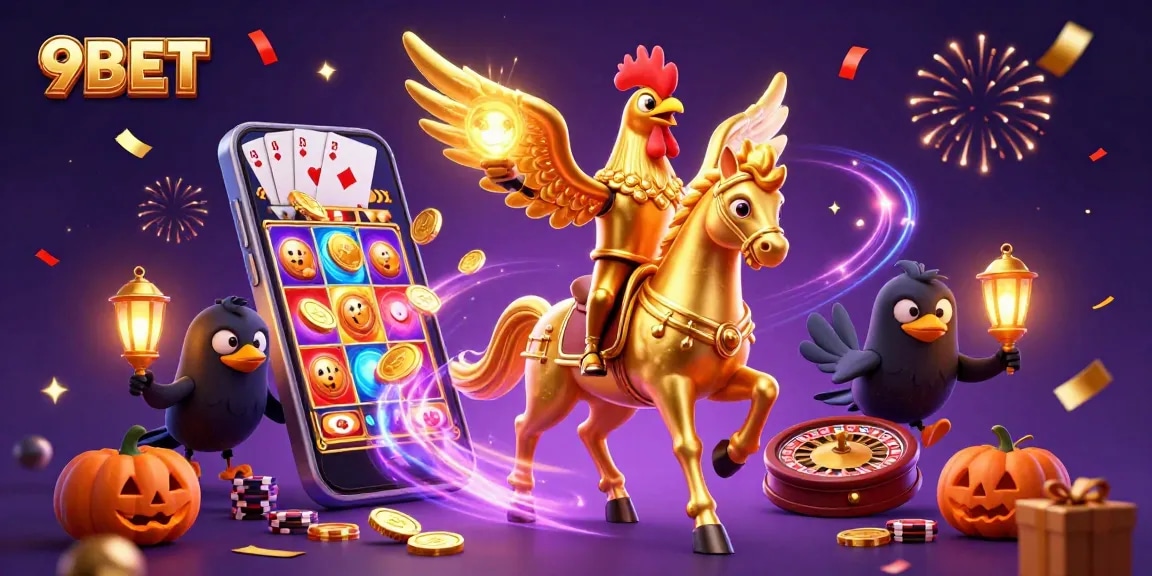 9BET brings excitement to life with vibrant casino-themed 3D digital art illustration.