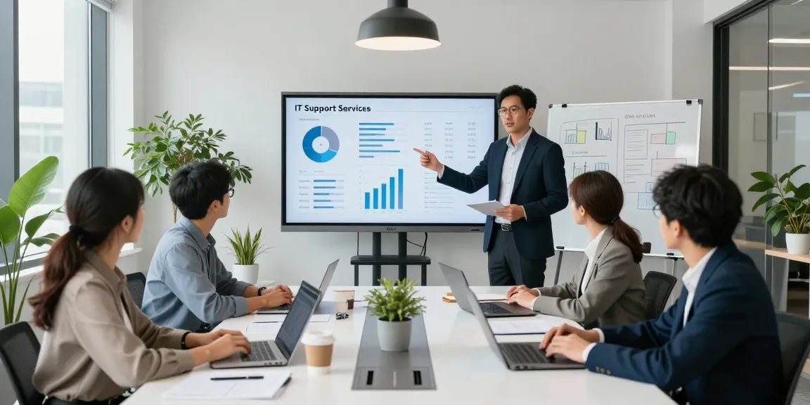 What is the best IT support company in London? Team of IT professionals collaborating in a modern office to enhance business IT support services.
