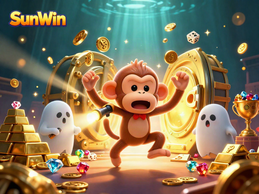 SunWin showcases a mischievous monkey juggling coins, engaging players in a dynamic casino adventure.