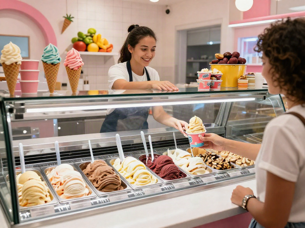 Delicious ice creams served at ROKOK88, showcasing vibrant flavors and joyful customer interactions.