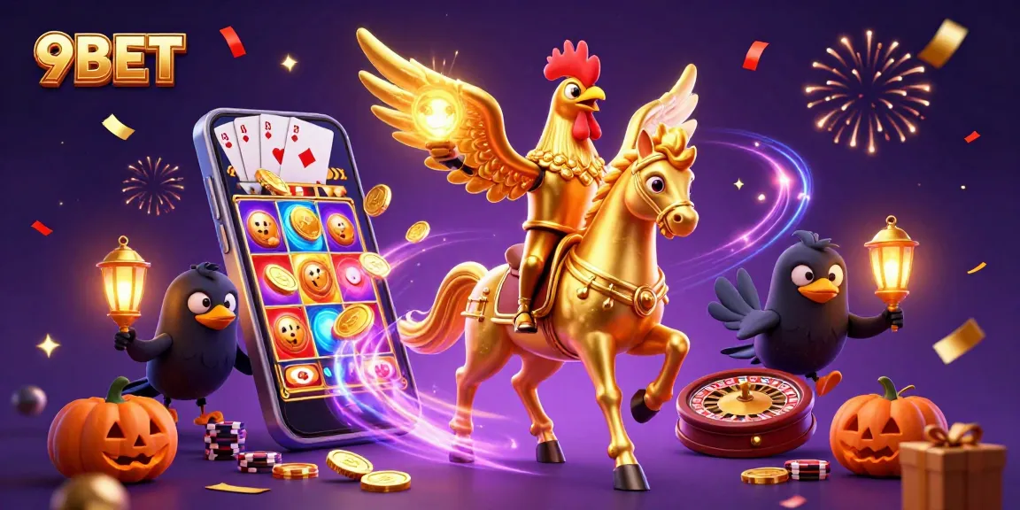 9BET brings excitement to life with vibrant casino-themed 3D digital art illustration.